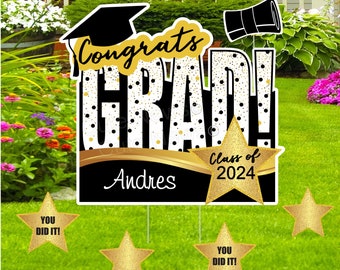 Class of 2024 Decorations, Happy Graduation Yard Sign, Outdoor Lawn Cards Art, Personalized Banner with Stakes, Congrats Party Decor, Gift