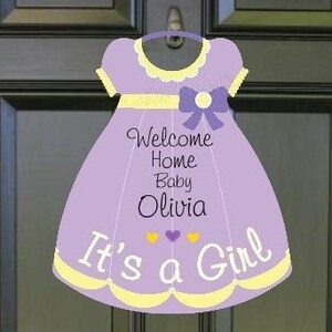 Welcome Home Baby Its a Girl, Hospital Door Hanger Sign Personalized Baby Dress Card, New Birth Arrival Announcement Wreath Decor Stork Gift