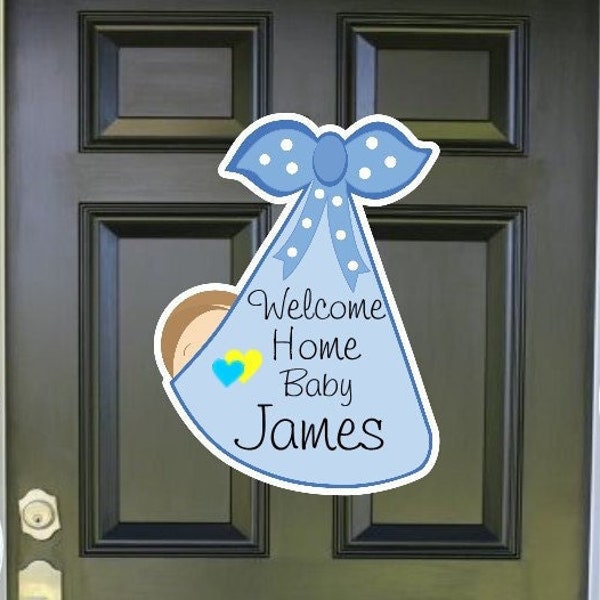 Welcome Home New Baby Sign, Its a Boy / Girl Hospital Door Hanger, Stork Wreath Decoration Card, Newborn Announcement Art, Banner Decor Gift