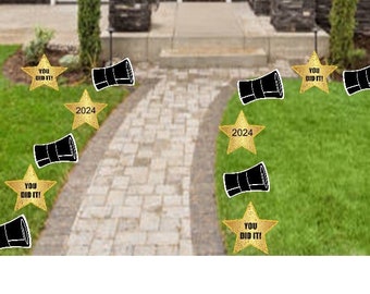 Graduation Yard Signs, Set of 12 Star / Diploma Lawn Cards, Congratulations  Greeting Banner with Stakes, Outdoor Party Decor, Class of 2024