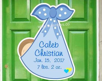 It's a Boy Stork Door Hanger, Baby Announcement Card Sign, Custom Hospital Birth Stats Keepsake Gift, Welcome Newborn Personalized New Girl