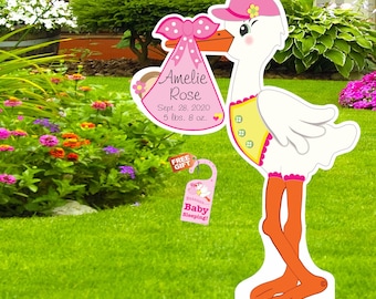 Welcome Home Baby Yard Stork Sign Custom Birth Stats It's a Girl Boy Lawn Announcement Baby Personalized Newborn Arrival Decoration 4ft tall