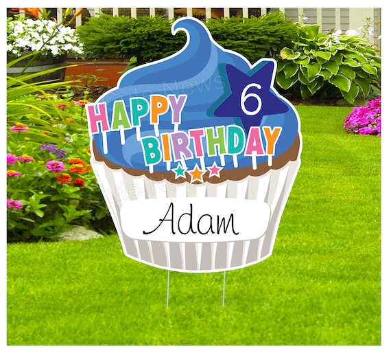 Happy Birthday Decoration, Cupcake Yard Sign, Outdoor Card