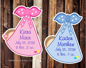Twin Stork Bundle Sign: Custom Birth Stat Welcome Home Decor, Newborn Keepsake for Twins