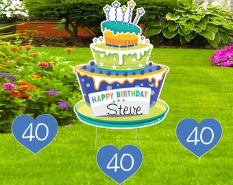 Birthday Cake Yard Sign: Custom Party Decor with Stakes, Gift for Him