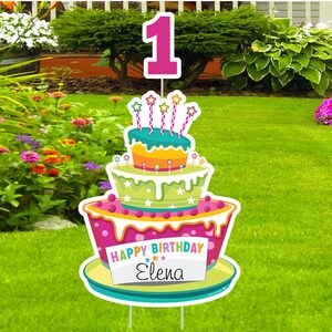 Happy Birthday Yard Sign Personalized Cake Sign Outdoor Birthday Decoration Idea Cake Lawn Art Birthday Banner Decor Custom Gift for Her Him Pink Cake (Name&Age)