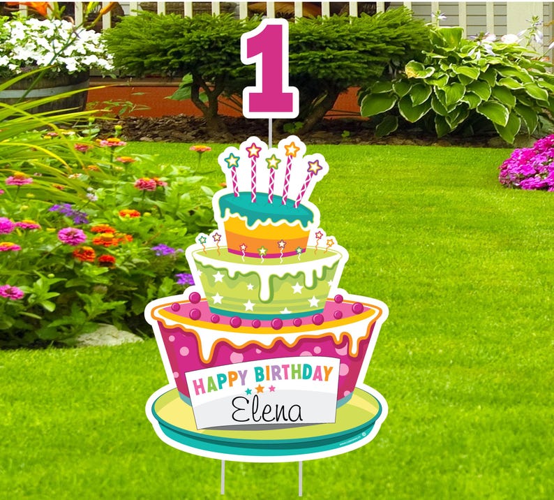 Happy Birthday Yard Sign Personalized Cake Sign Outdoor Birthday Decoration Idea Cake Lawn Art Birthday Banner Decor Custom Gift for Her Him Pink Cake (Name&Age)
