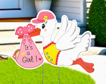 Stork Yard Sign Baby Arrival Announcement It's a Girl Lawn Art Welcome Home Baby Sign Newborn Garden Decor Baby Shower Banner Gift for Mom