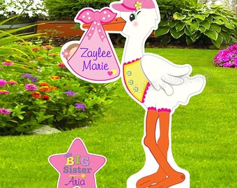 New Baby Stork Sign for Yard Its a Girl Boy Lawn Sign Welcome Home Baby Banner Idea Decoration Baby Announcement Art Custom Gift for Sibling