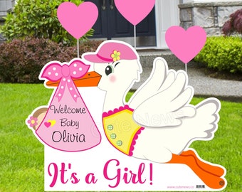 It's a Girl / Baby Boy Yard Sign, Gifts for Newborn, Welcome Home Stork Lawn Card, Outdoor Birth Arrival Announcement, Greeting Decoration