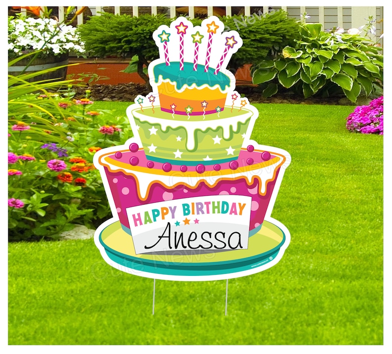 Happy Birthday Yard Sign Personalized Cake Sign Outdoor Birthday Decoration Idea Cake Lawn Art Birthday Banner Decor Custom Gift for Her Him image 1
