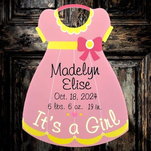 Custom Baby Girl Dress Announcement: Newborn Stats Door Hanger - Welcome Home Decor - Personalized Gift