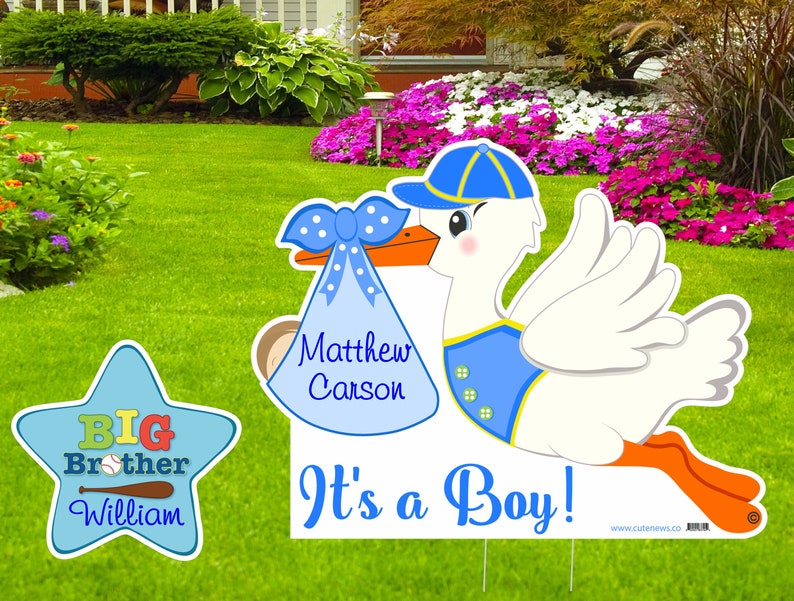 Stork Yard Sign Its a Boy Lawn Birth Decoration Home Etsy