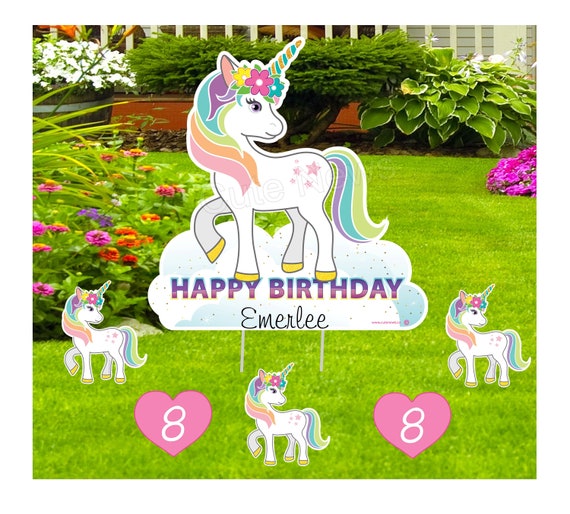 Rainbow Unicorn Party Decoration, Happy Birthday Yard Sign, Outdoor  Personalized Lawn Decor,, Custom Name Pastel Banner for Girls, Gift 