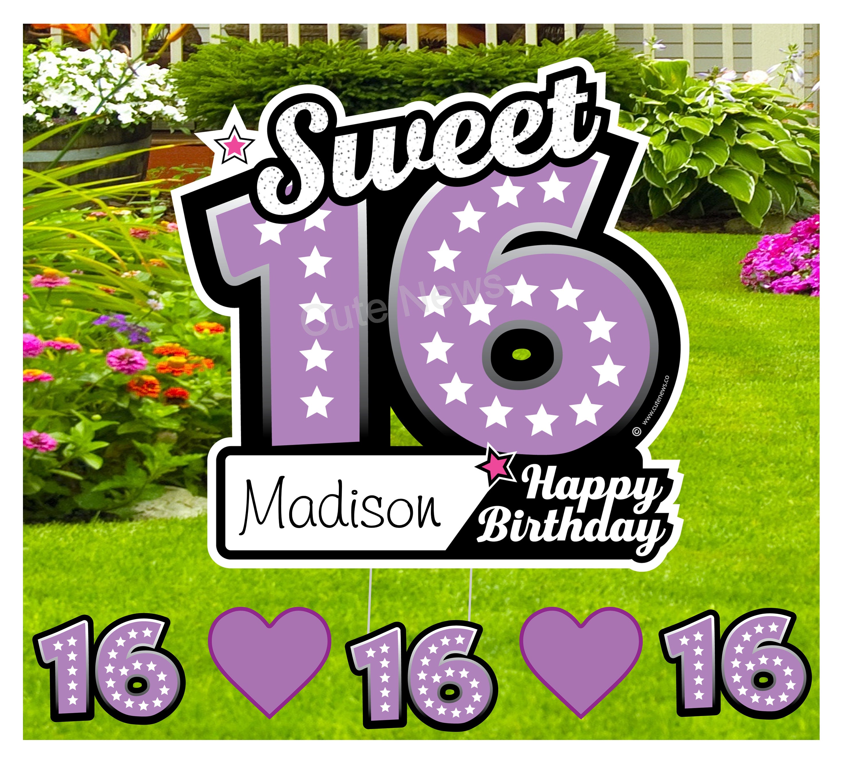 16th Birthday Yard Sign Happy Sweet Sixteen Lawn Decoration Etsy