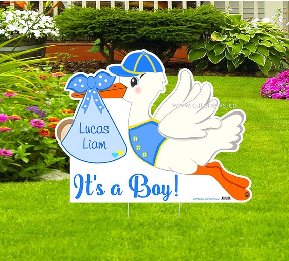 Stork Sign Its A Boy Yard Sign Welcome Birth Announcement Etsy