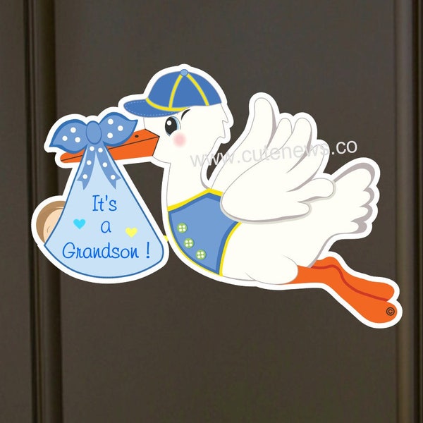 New Grandparents Sign, Welcome Home Baby Stork Signs, Grandma Gift, It's a Grandson Door Hanger, Its a Boy / Girl, Newborn Baby Announcement