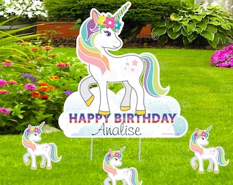 Personalized Unicorn Happy Birthday Yard Sign, Magical Rainbow Lawn Art, Outdoor Decoration Cards, It's My Birthday Party Celebration, Gift