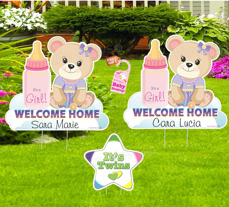 Its Twins, Home Baby, Bear Yard Sign, Its a Boy, Girl Lawn