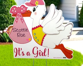 Stork Yard Sign: Welcome Home Baby Girl or Boy Lawn Announcement -  Outdoor Lawn Decoration, Custom Shower Gift