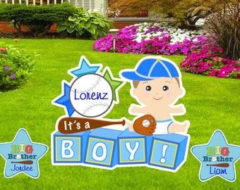 Its a Boy Yard Sign, Welcome Home New Baby Decoration, Baseball Lawn Card Decor, Personalized Birth Arrival Announcement Gifts for Newborn