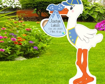 Welcome New Baby Yard Stork Sign, Custom Birth Stats It&#39;s a Boy Lawn Announcement, Personalized Newborn Arrival Decoration Gift, 4 feet tall