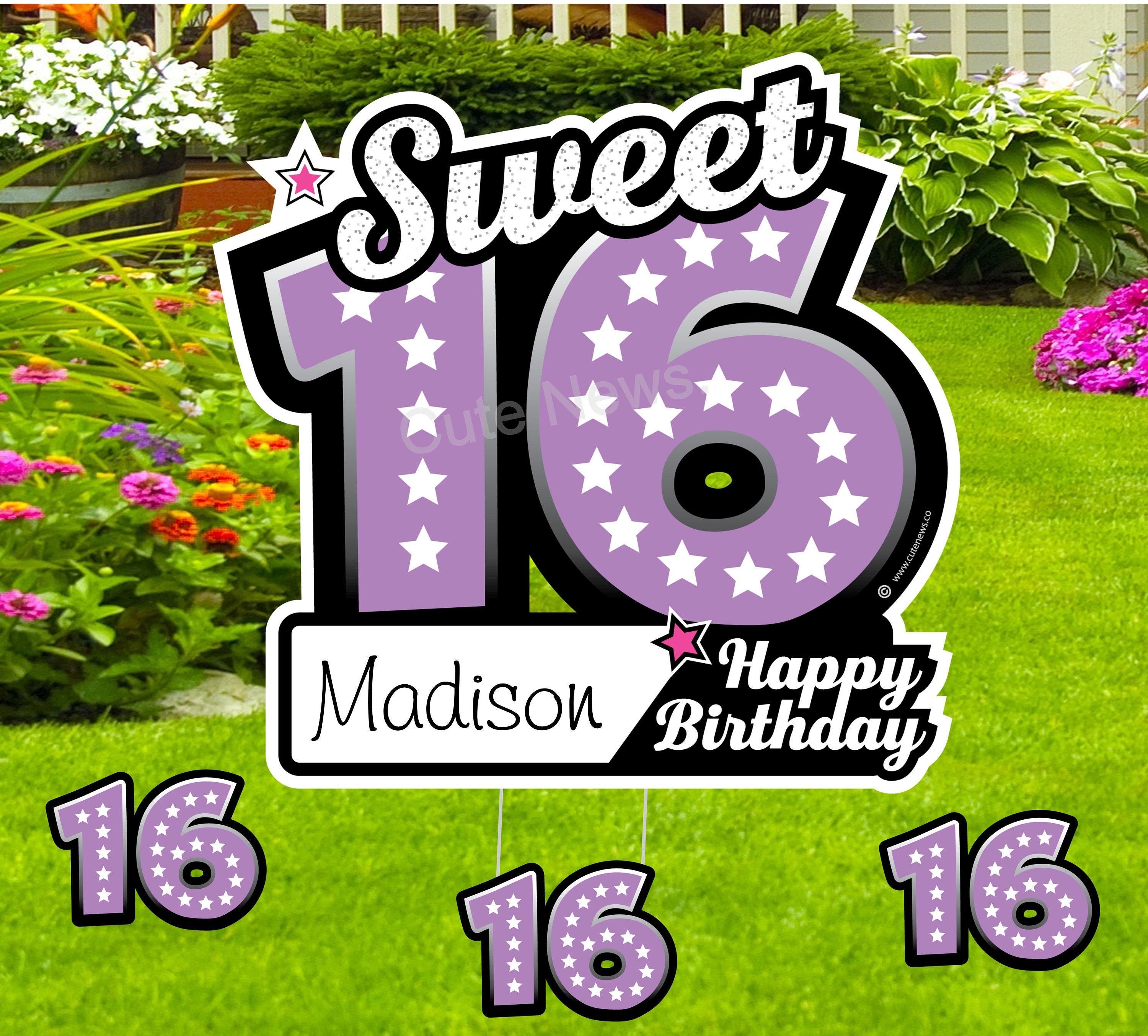 Happy 16th Birthday Yard Sign Sweet Sixteen Lawn Decoration | Etsy