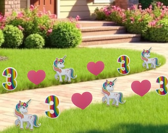 Unicorn Birthday Decorations, Happy Birthday Banner, Rainbow Theme Yard Signs, Set of 12 Lawn Cards , Outdoor Party Decor, Gift for Her