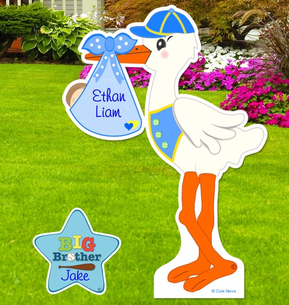 New Baby Boy Yard Stork Sign Custom Newborn Sign Lawn Birth Announcement Welcome It's a Girl Baby Shower Decor Big Brother Gift, 4 Ft Tall