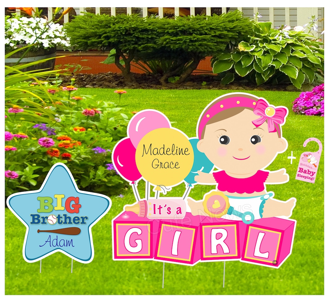 Its a Girl Yard Sign Home Baby Lawn Announcement Newborn Card New Birth Arrival
