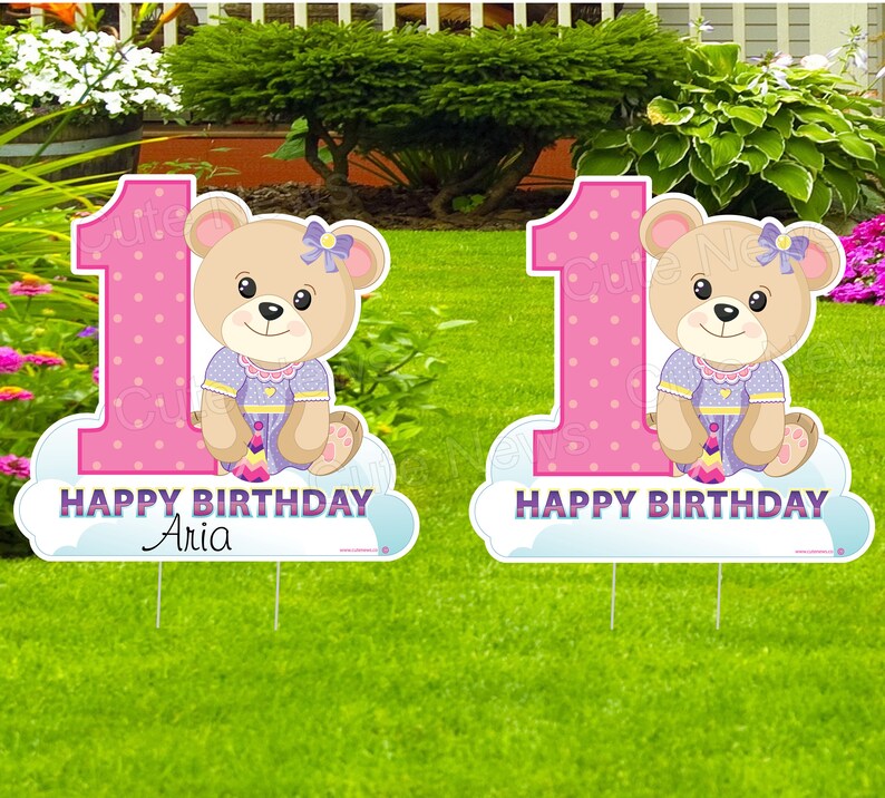 Twins First Birthday Teddy Bear Yard Signs Happy 1st Birthday | Etsy