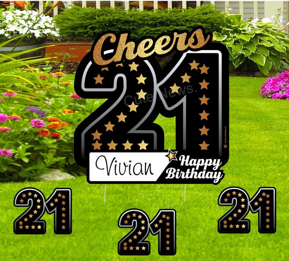 Joyeux 21e Anniversaire Signe De Jardin Decoration De Pelouse Etsy France