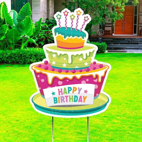 Tarjeta de patio de pastel de feliz cumpleaños letrero de - Etsy México