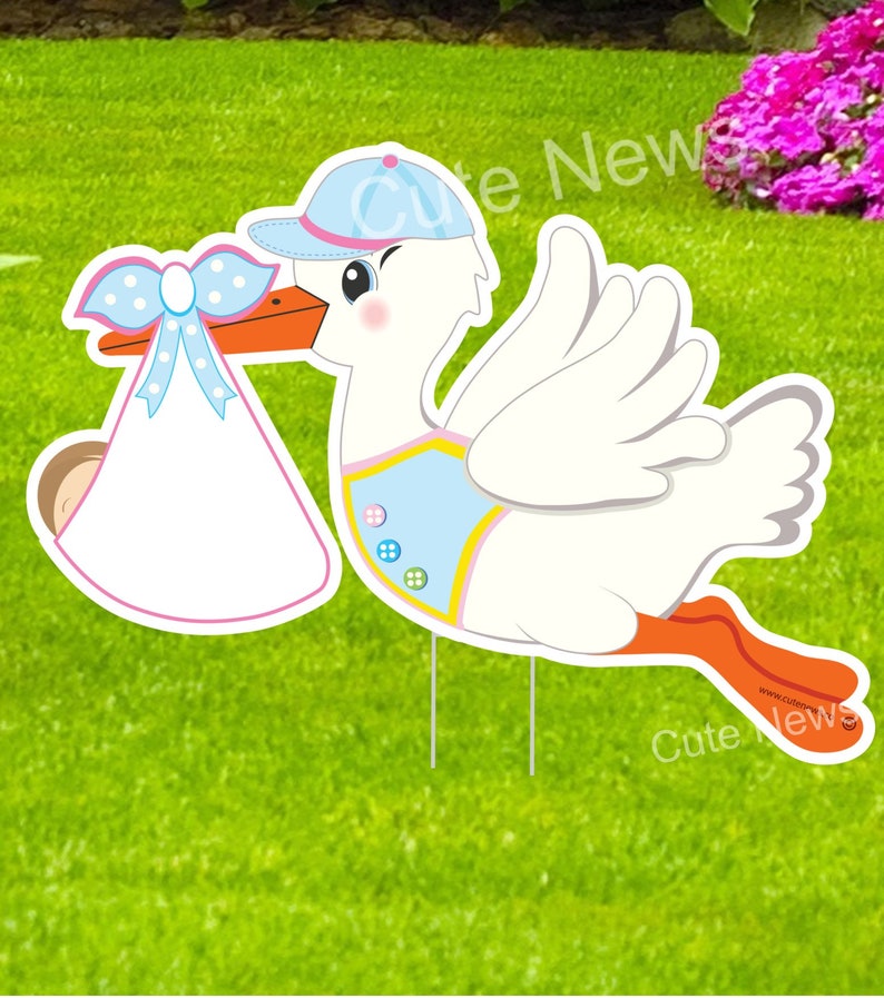 Welcome Home Baby Art for Boy or Girl Pink and Blue Gender Neutral Newborn Birth Lawn Decoration Baby Yard Card Stork Announcement Sign