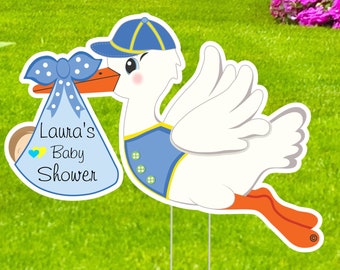 Baby Shower Party Decor, Stork Yard Sign, Welcome Boy / Girl Lawn Decoration, Personalized Greeting Card, Outdoor Banner with Stakes, Art,