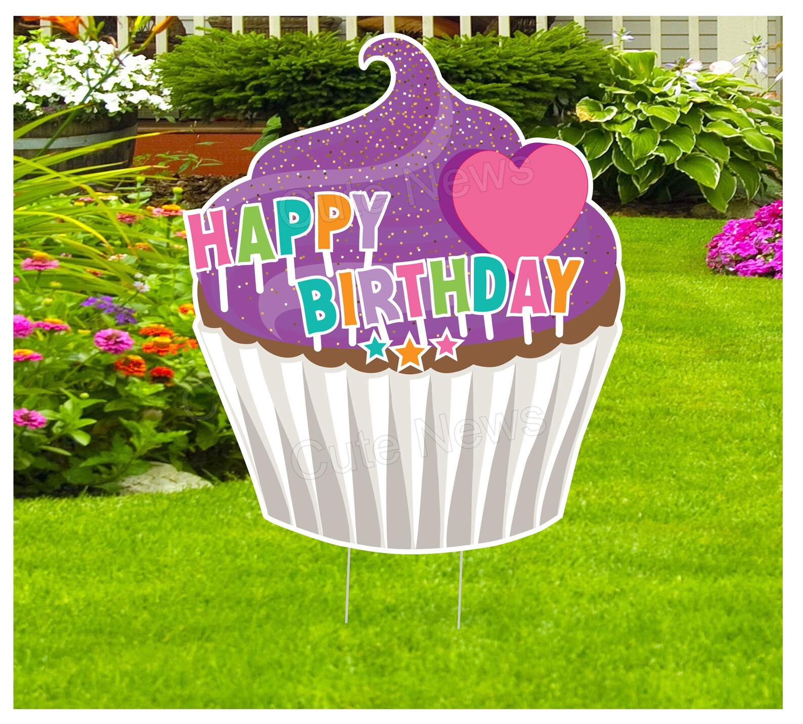 Happy Birthday Decoration Cupcake Yard Sign Outdoor Card Etsy