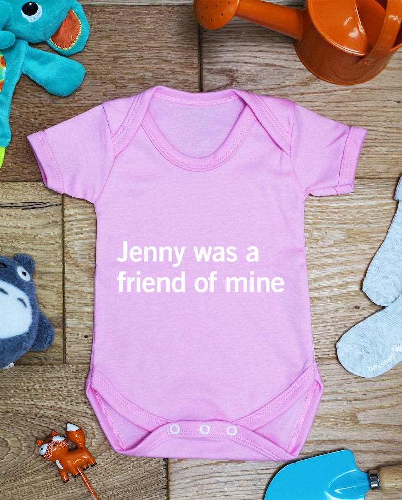 Printed Babies Wear Clothing Made To Order Bodysuit Jenny was a friend of mine baby vest boys girls grow Handmade Little Hippo Hippy