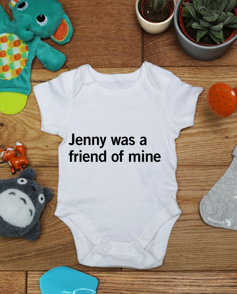 Printed Babies Wear Clothing Made To Order Bodysuit Jenny was a friend of mine baby vest boys girls grow Handmade Little Hippo Hippy