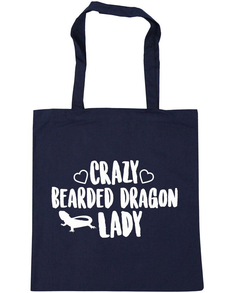 10 litres Crazy bearded dragon lady Tote Shopping Gym Beach Bag 42cm x38cm