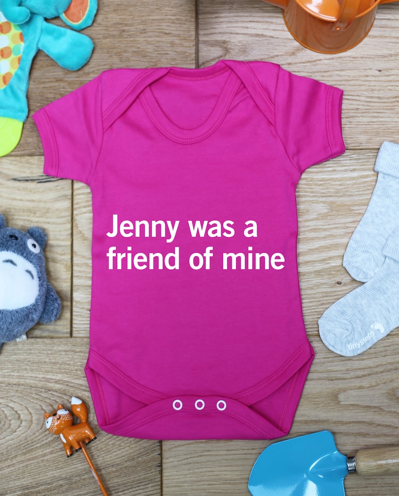 Printed Babies Wear Clothing Made To Order Bodysuit Jenny was a friend of mine baby vest boys girls grow Handmade Little Hippo Hippy