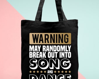 Waarschuwing kan willekeurig breken uit in lied en dans Tote winkelen sportschool Beach tas voor leven kruidenier herbruikbare Gift huidige 42cm x38cm, 10 liter