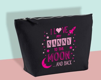 Ik hou van mijn Nanny naar de maan en terug (roze) afgedrukt make-up tas grappige grap nieuwigheid aanwezig Gift