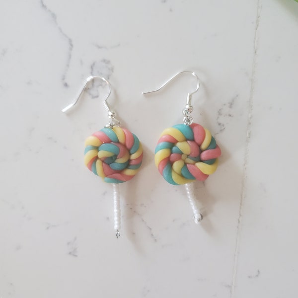 Lollipop polymer clay earrings blue/pink/yellow