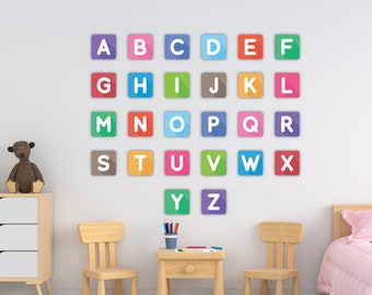Building Blocks Alphabet Sticker Kid room Wall ABC Educational Colorful Letter Reading Decal Cute Vinyl Play Zone Nursery room Home Decor
