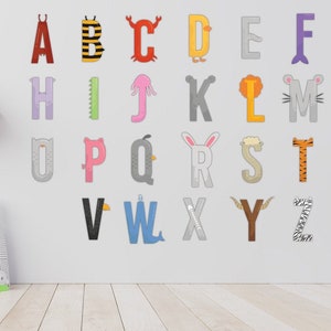 Animal Alphabet Wall Sticker Decal Kid Educational Colorful Wall ABC Animals Fun Characters Vinyl Decals Stickers Nursery room Home Decor