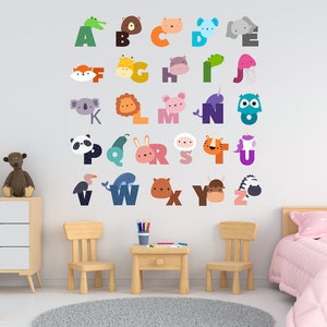 ABC Animal Alphabet Pared Pegatina Color Educativo Carta Calcomanía Animales Divertidos Personajes Niños jugar sala de vinilo Calcomanías vivero Home Decor