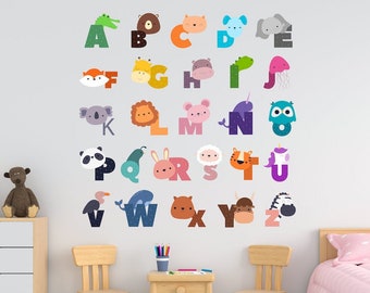 ABC Animal Alphabet Wall Sticker Educational Color Letter Wall Decal Animals Fun Characters Kids play room Vinyl Decals Nursery Home Decor