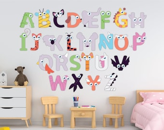Alphabet ABC Wall Sticker Kid Educational Animals Decal Color Learning 26 Letter Animal Kids room Fun Character Nursery Playroom Home Decor