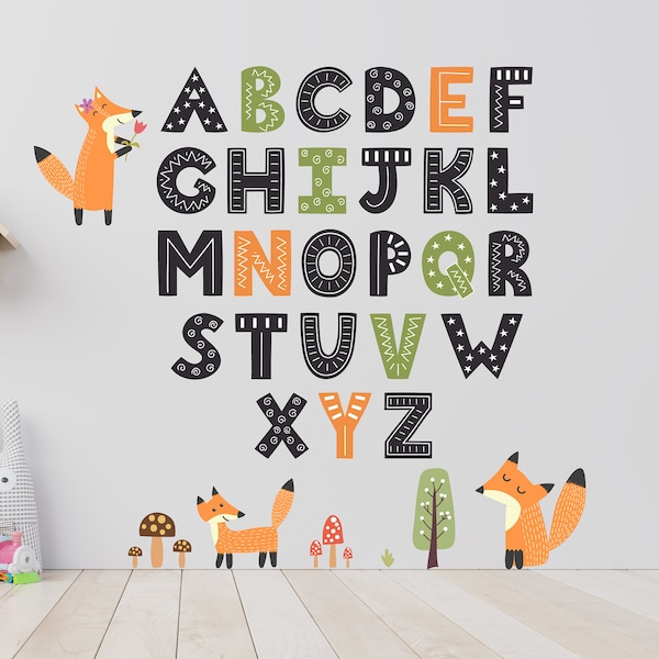 Alphabet ABC Wall Sticker Kid room Educational Colorful Animal Letter Decal Fun Characters Vinyl Cute Kids Play Forest Nursery Home Decor