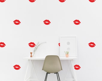 Lips Kiss wall Decal Pattern Kissing Kids room Love Wall Sticker Kissy Nursery Bedroom, Pattern Wallpaper Vinyl Decals Home Decor Stickers